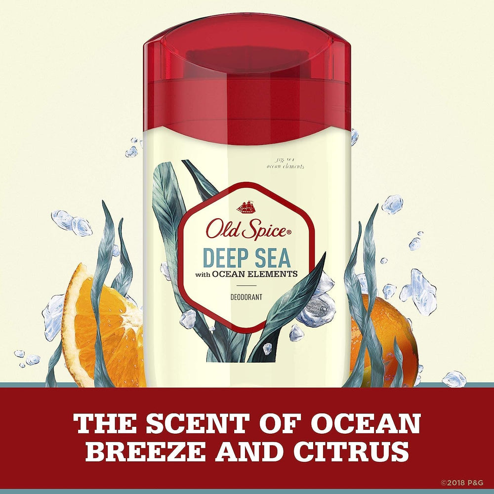 Old Spice Deep Sea packaging with ocean elements signals a refreshing grooming routine.