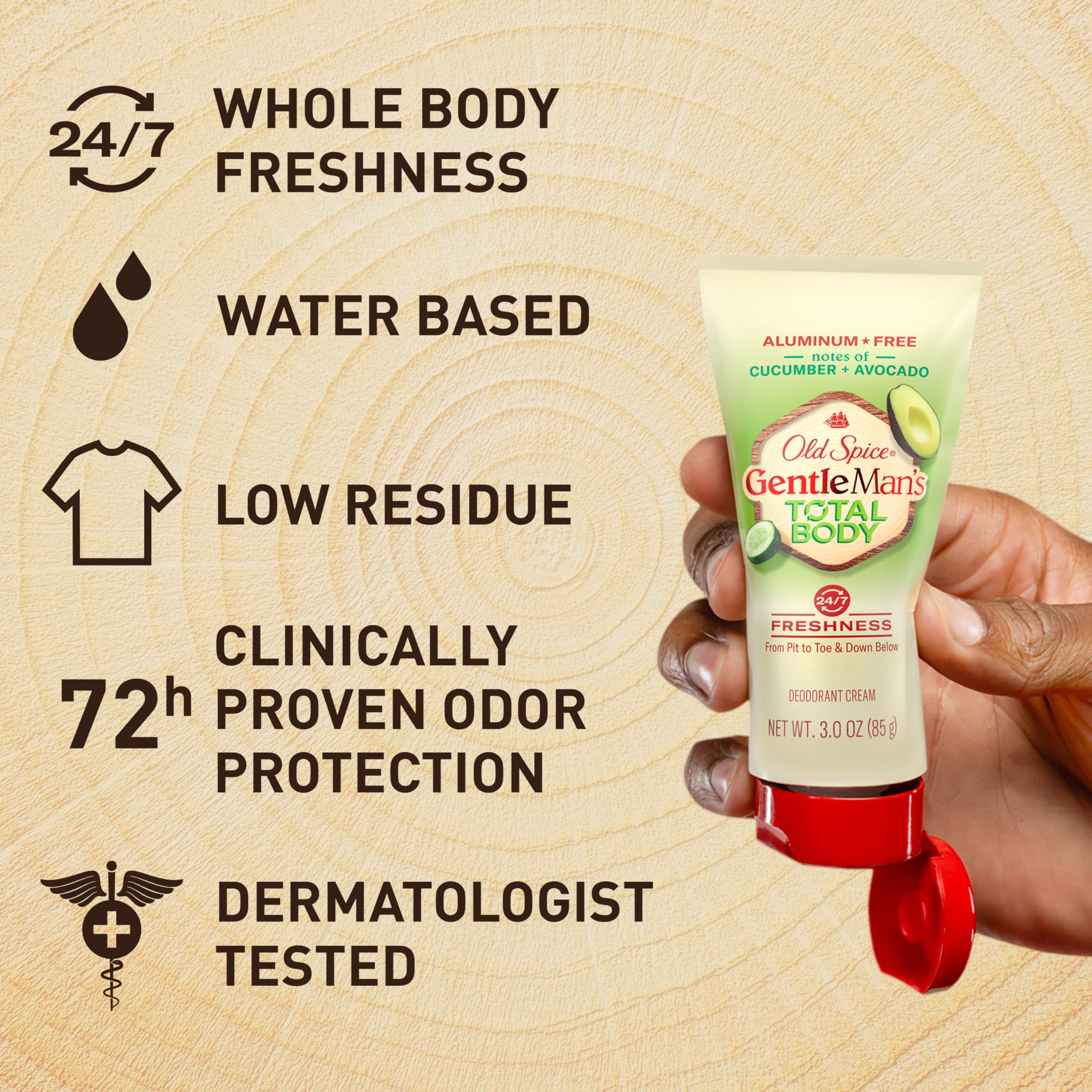 Old Spice Dermatologist-tested formula on skin for safety and comfort.