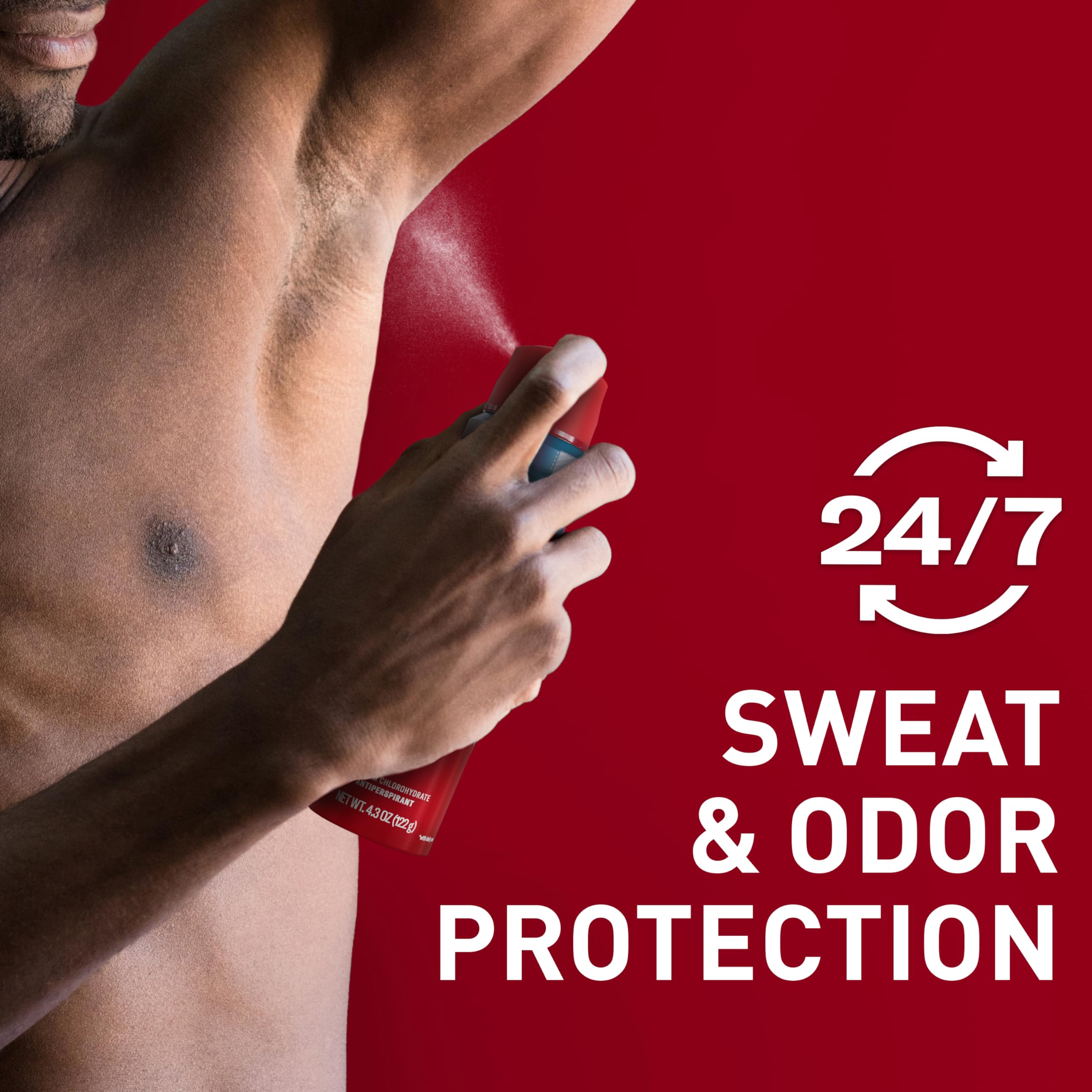 Old Spice dry spray application underarm demonstrates quick, dry feel during use.