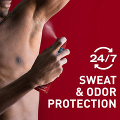 Old Spice dry spray application underarm demonstrates quick, dry feel during use.