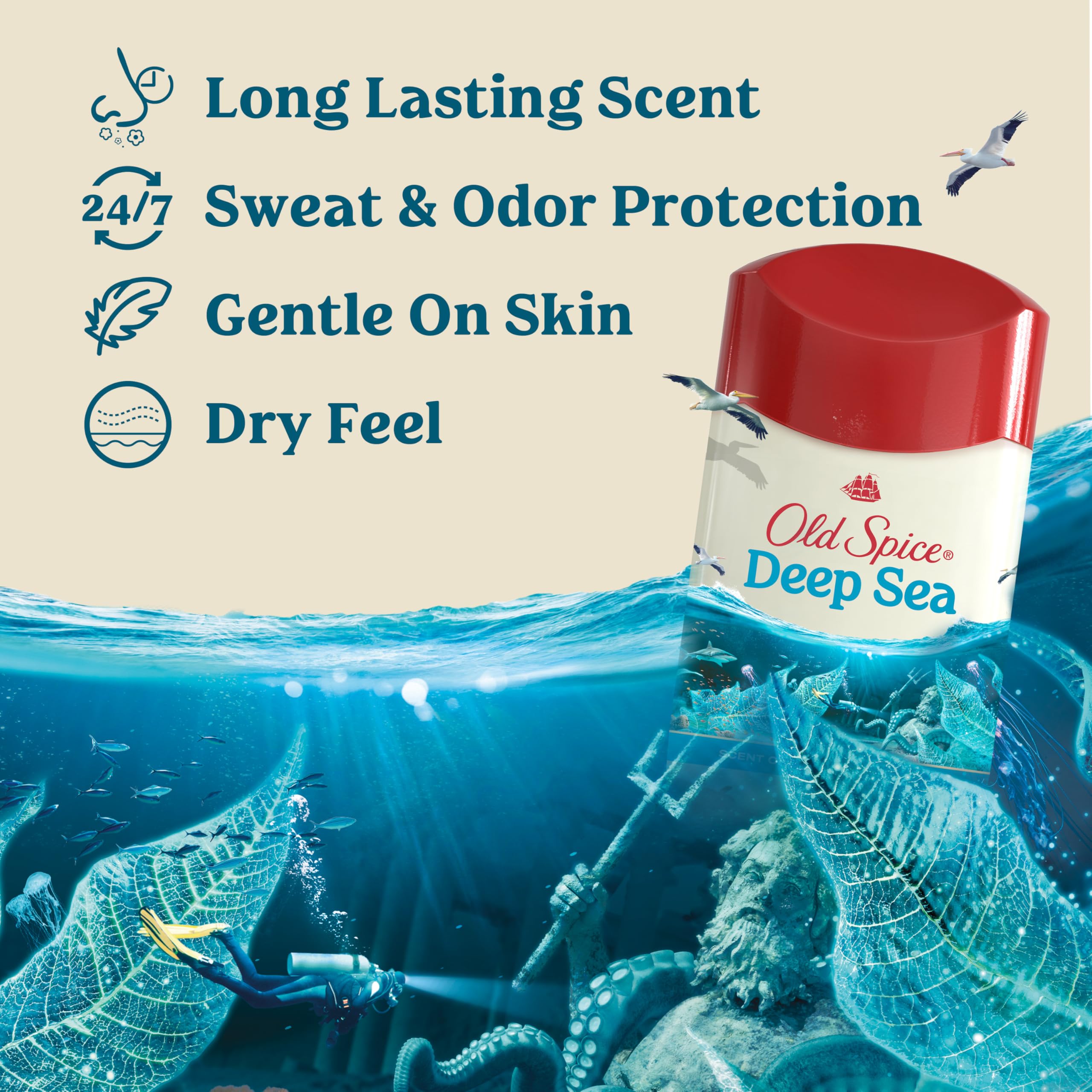 Old Spice Dry Feel packaging front showcasing 24/7 freshness.