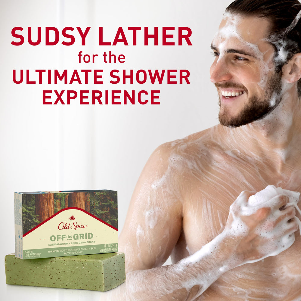 Exfoliating grit in Old Spice bar soap removes dirt and oil