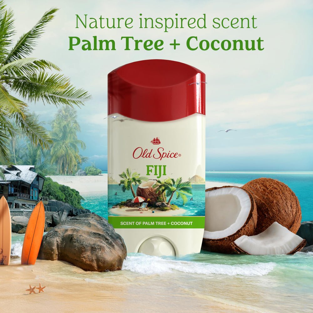 Old Spice Fiji pack on travel bag demonstrating convenient 3-pack.