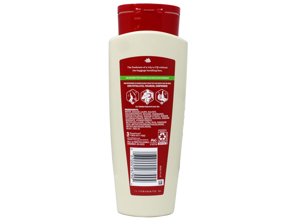 Sun-kissed beach scene with Old Spice Fiji hints at tropical escape during showers.