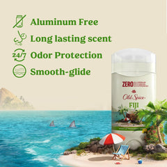 Old Spice Fiji Palm Tree packaging box highlights aluminum-free formula