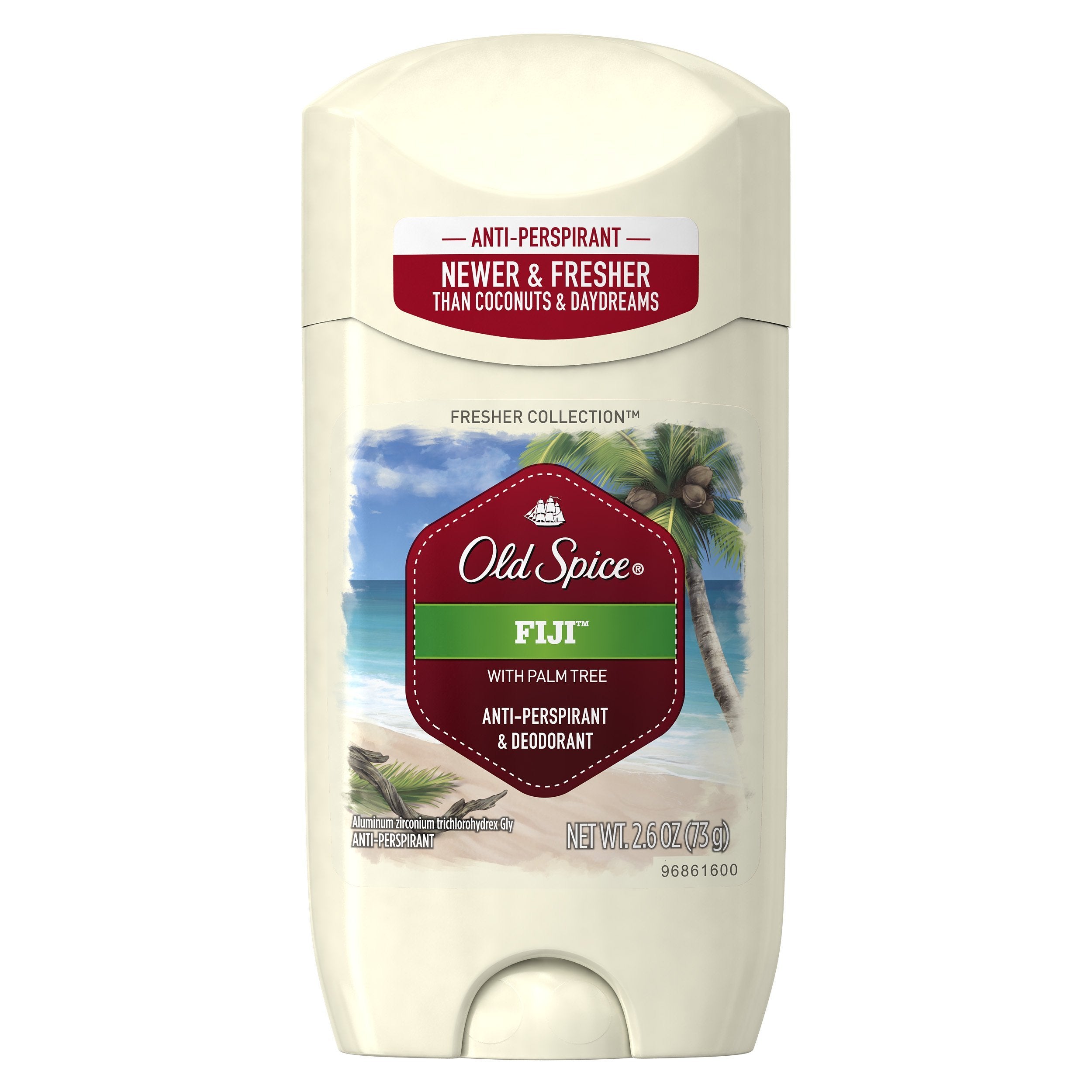 Old Spice Fiji Palm Tree Scent deodorant stick close-up for daily freshness.