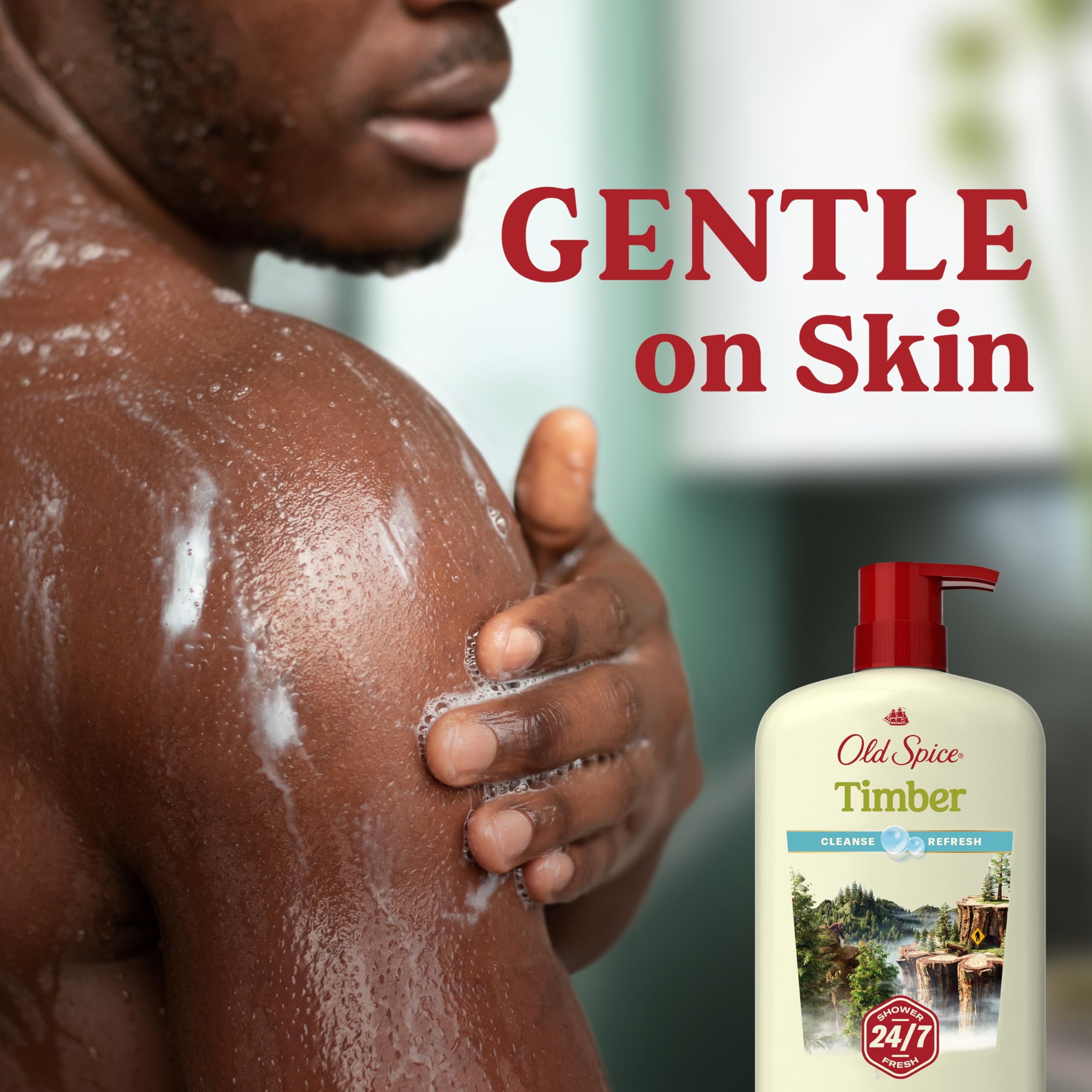 Old Spice four-pack display shows family-ready skincare routine.