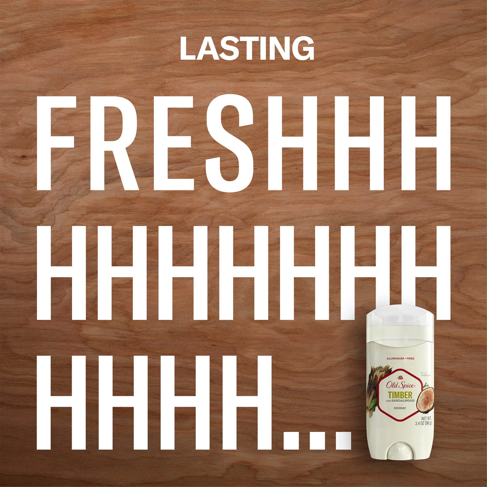 Old Spice Fresher Timber product shot conveying rugged outdoorsy vibe with clean confidence