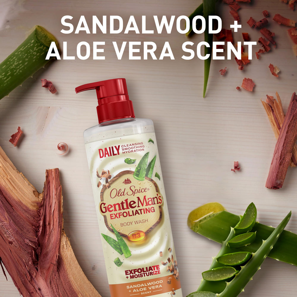 Old Spice body wash bottle with phthalate and paraben free badge highlighted.