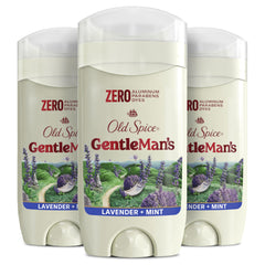 Old Spice Gentleman's Lavender Mint deodorant bottle front highlights aluminum-free, gentle formula.