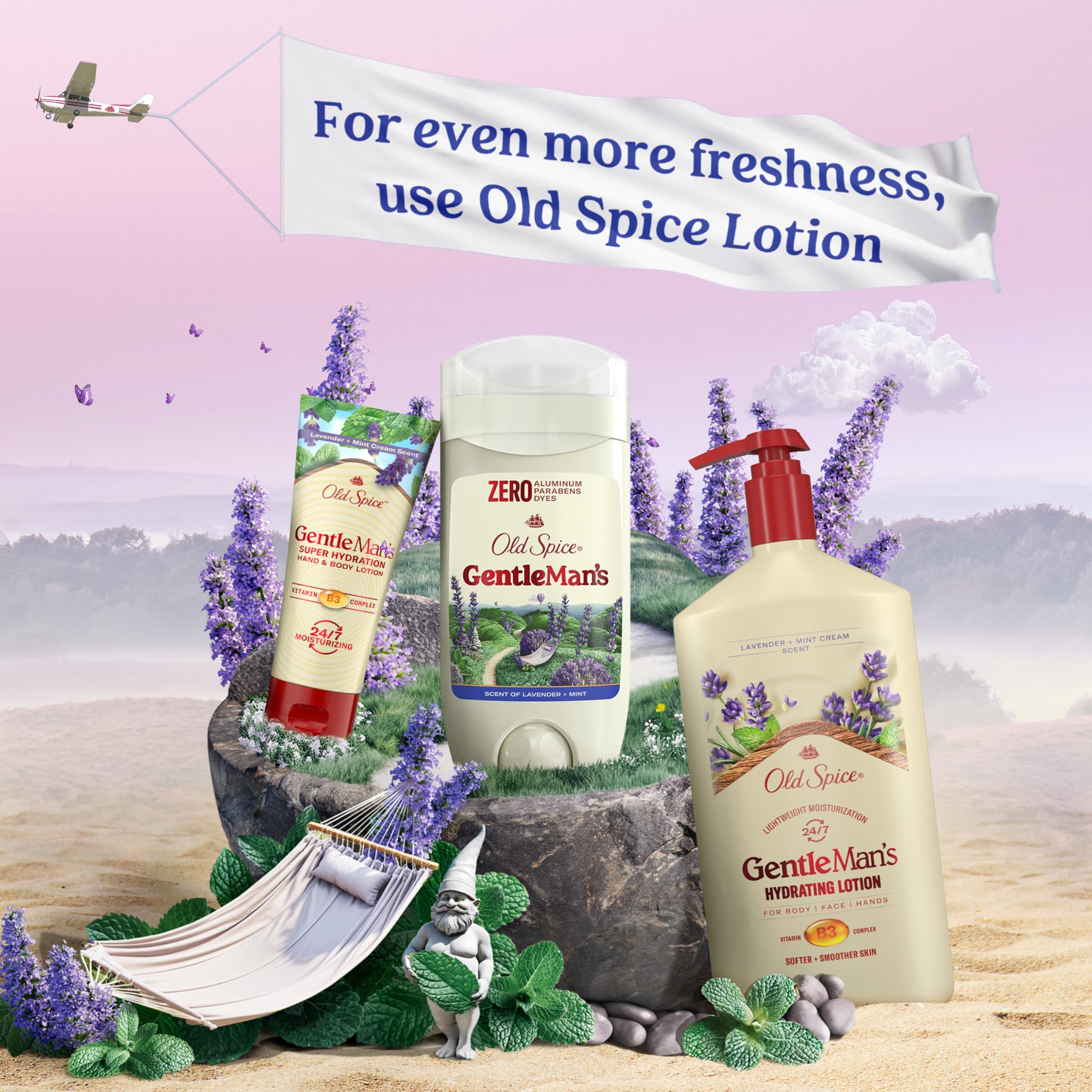 Old Spice Gentleman's Lavender Mint packaging highlights long-lasting freshness.