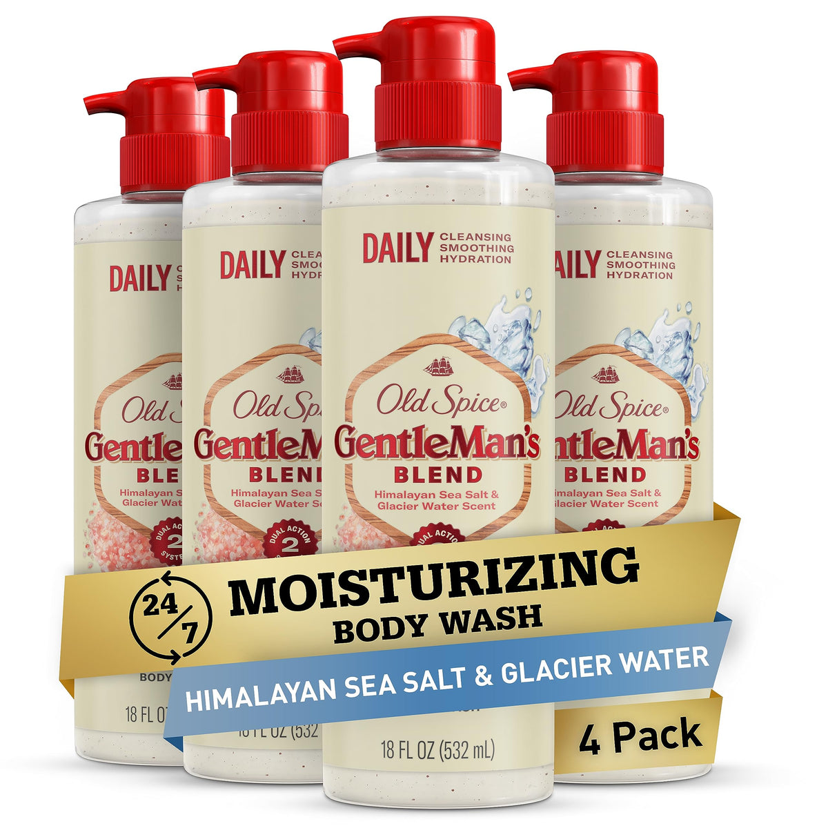Old Spice Gentleman's Exfoliating Body Wash bottle pour for a refreshing daily cleanse.