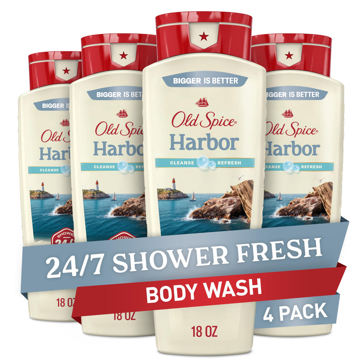 Old Spice Harbor Breeze bottle-front showing the long-lasting scent.