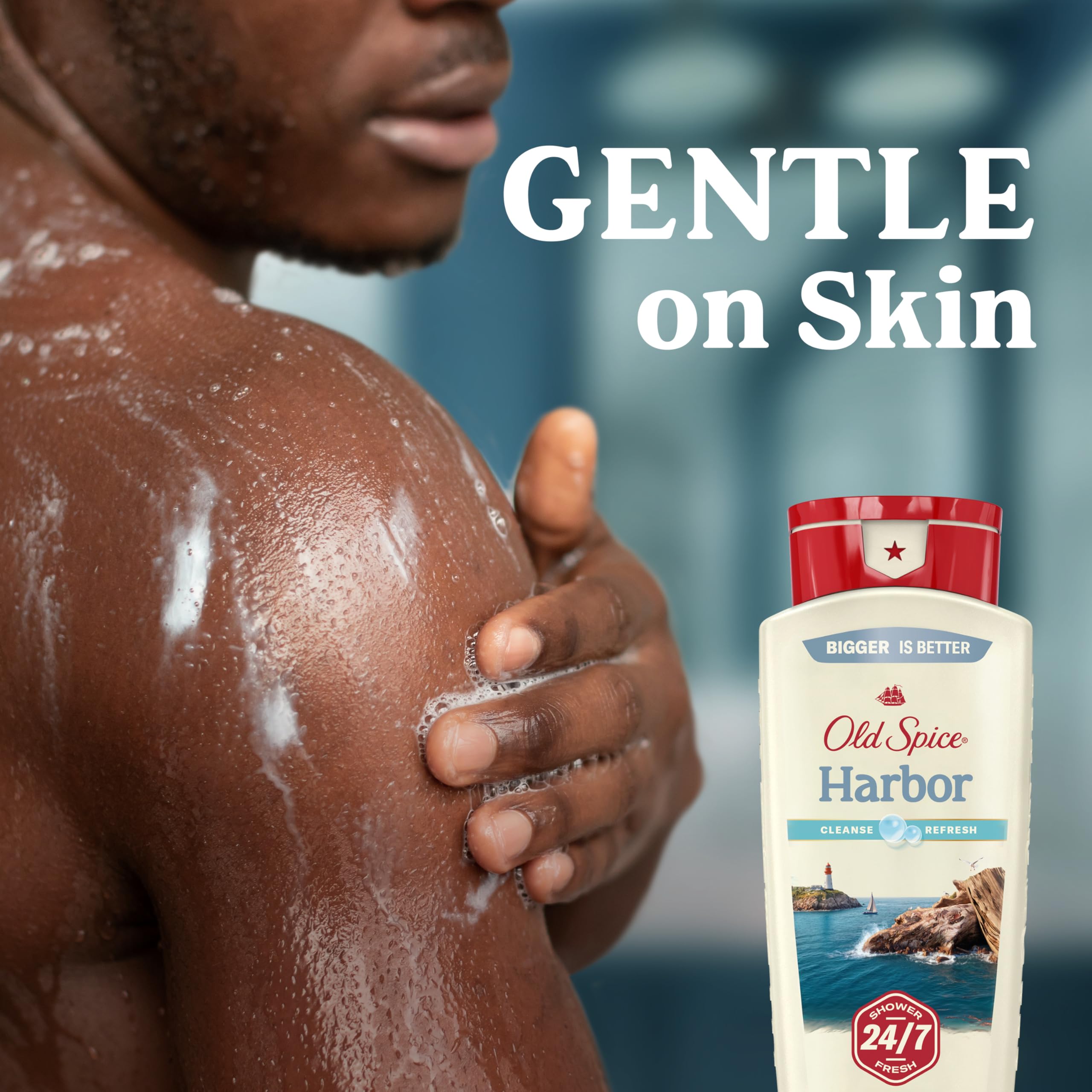 Old Spice Harbor Breeze water-drops closeup evokes ocean-inspired freshness.