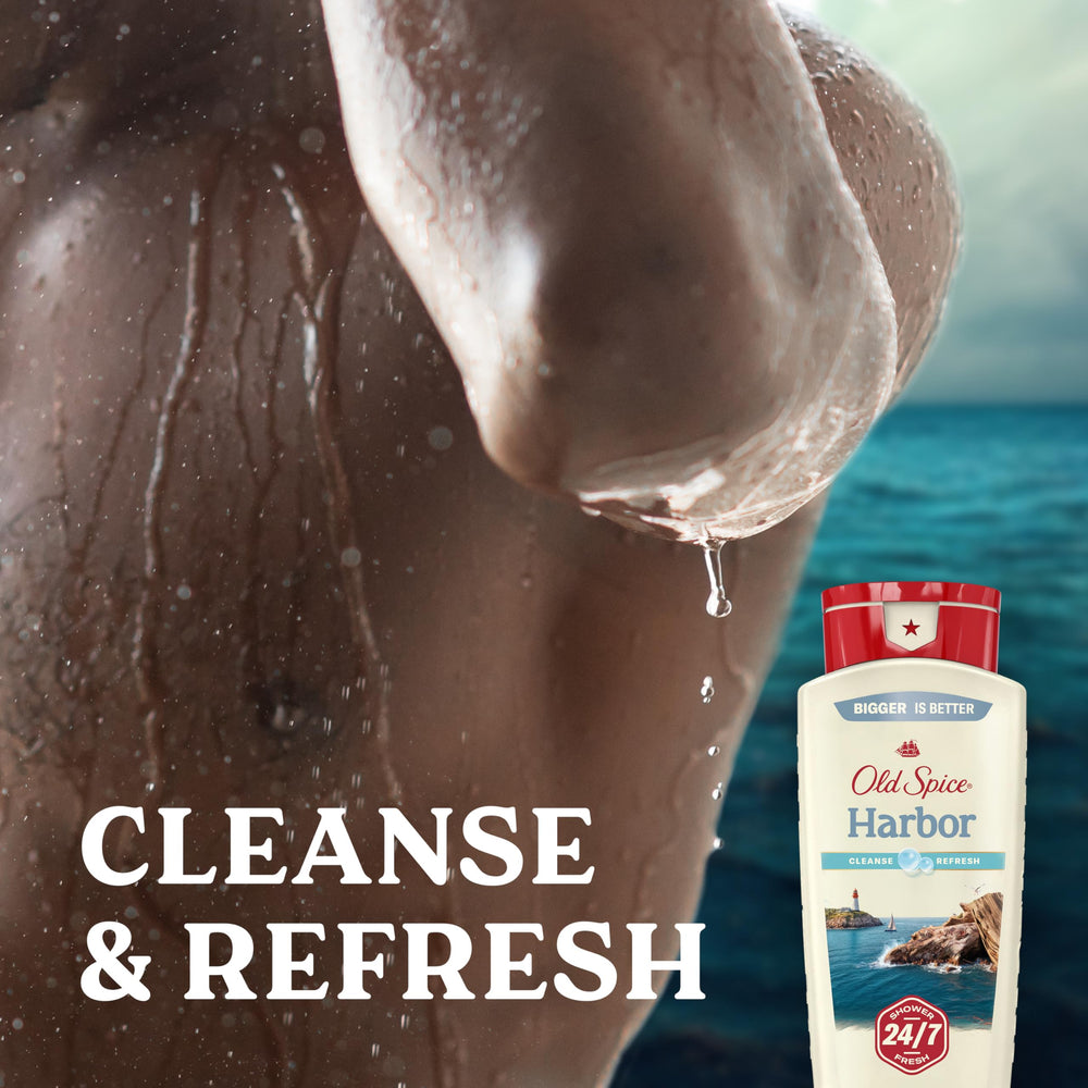 Old Spice Harbor Breeze dispensing scene suggests quick, convenient daily use.
