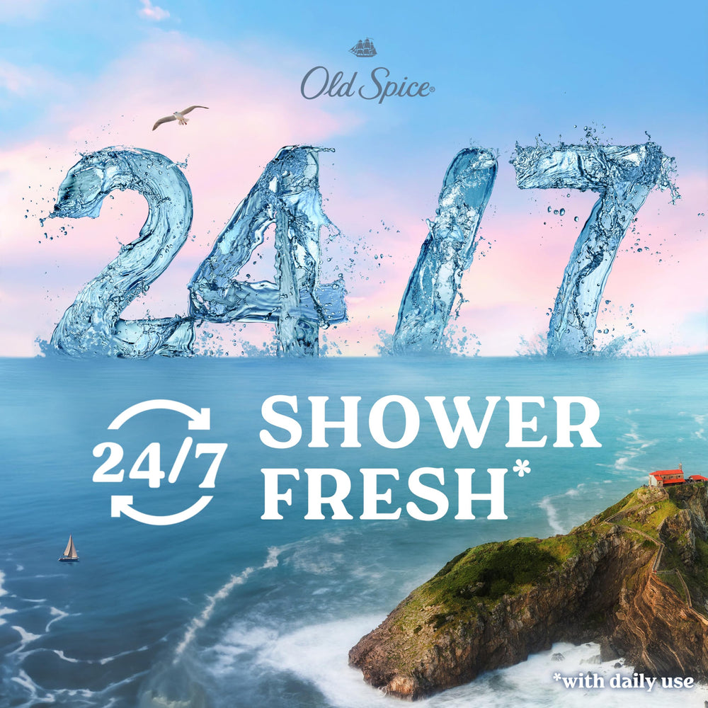 Old Spice Harbor Breeze lather-foam demonstrates rich cleansing foam.