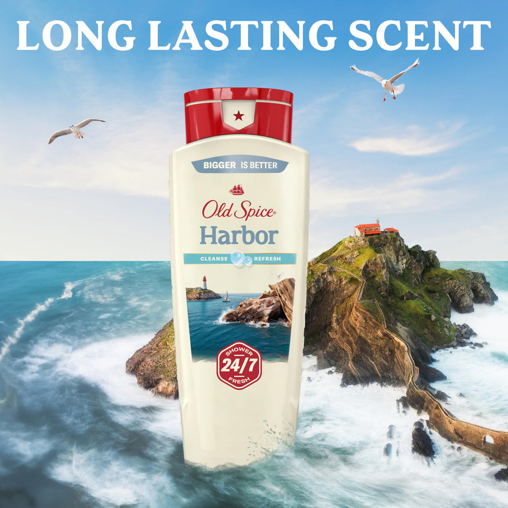 Old Spice Harbor Breeze pump-action shot emphasizes easy application.
