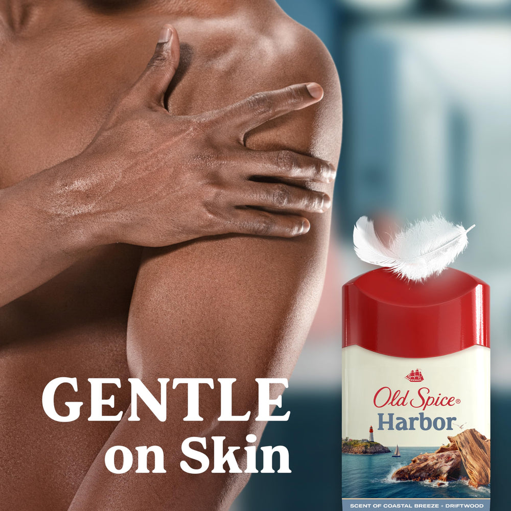 Ingredient notes and sea-inspired design on Old Spice Harbor label.