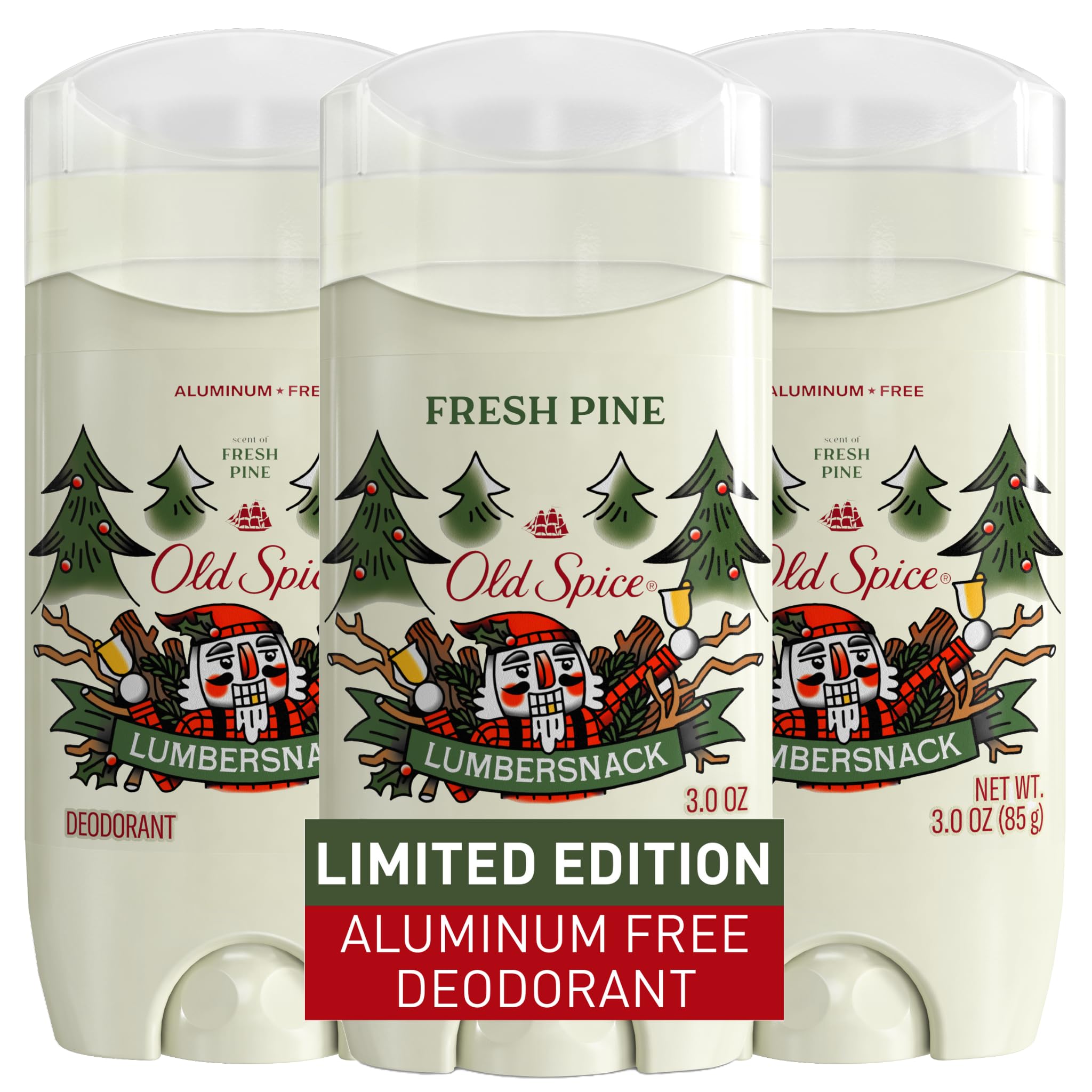 Old Spice Holidudes LumberSnack deodorant bottle with rugged pine scent for all-day freshness.