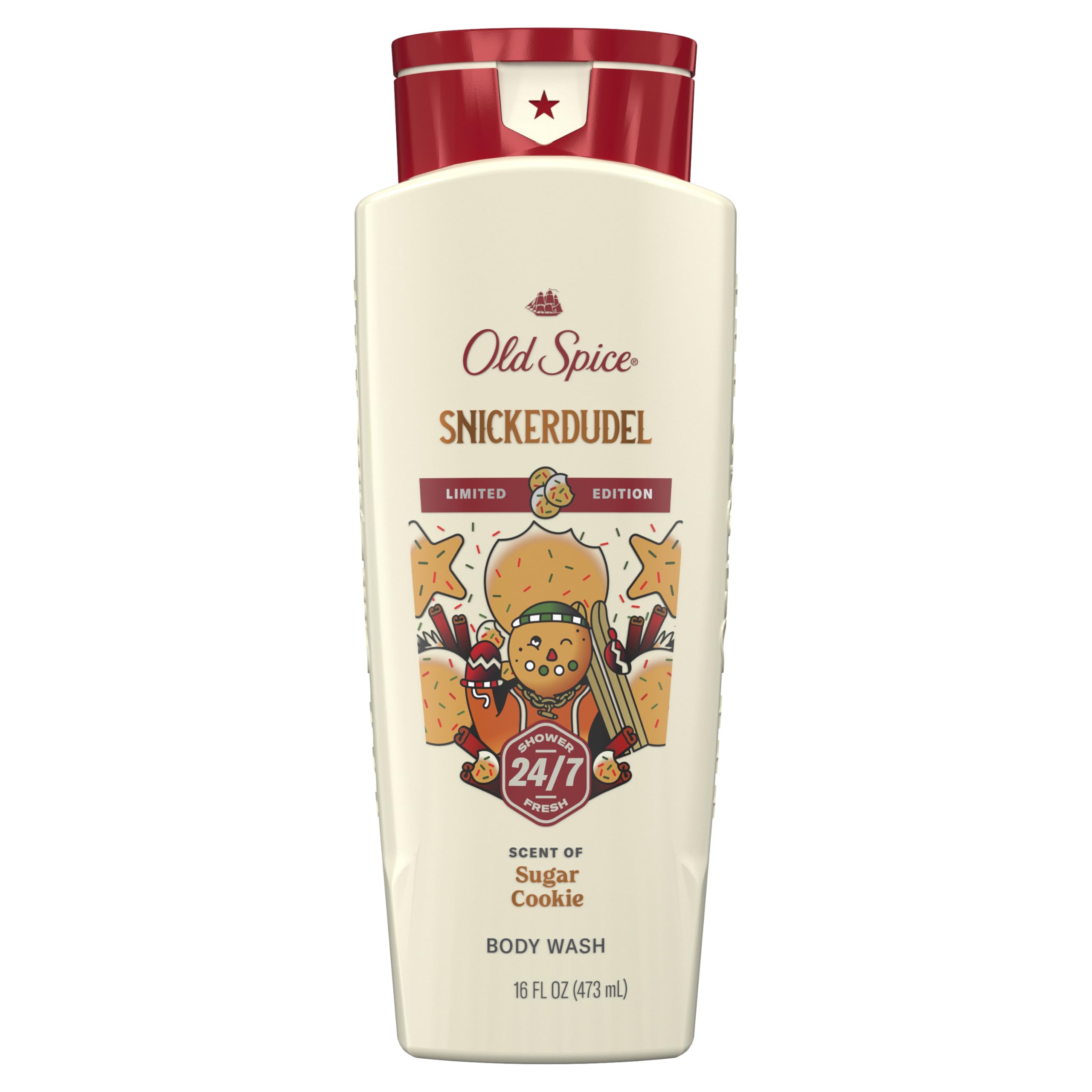 Old Spice Holidudes Snickerdudel Sugar Cookie bottle, festive scent for holiday grooming.