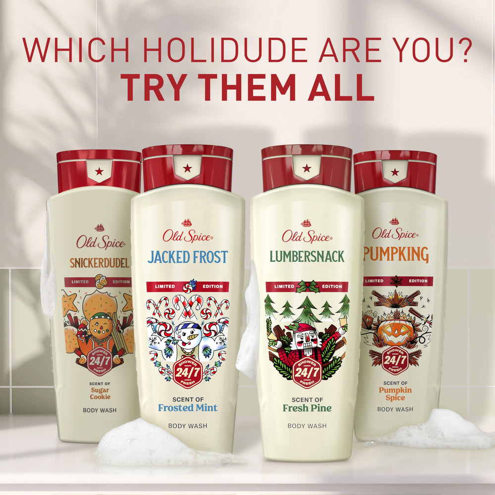 Old Spice Holidudes Stocking stuffer display with festive label.