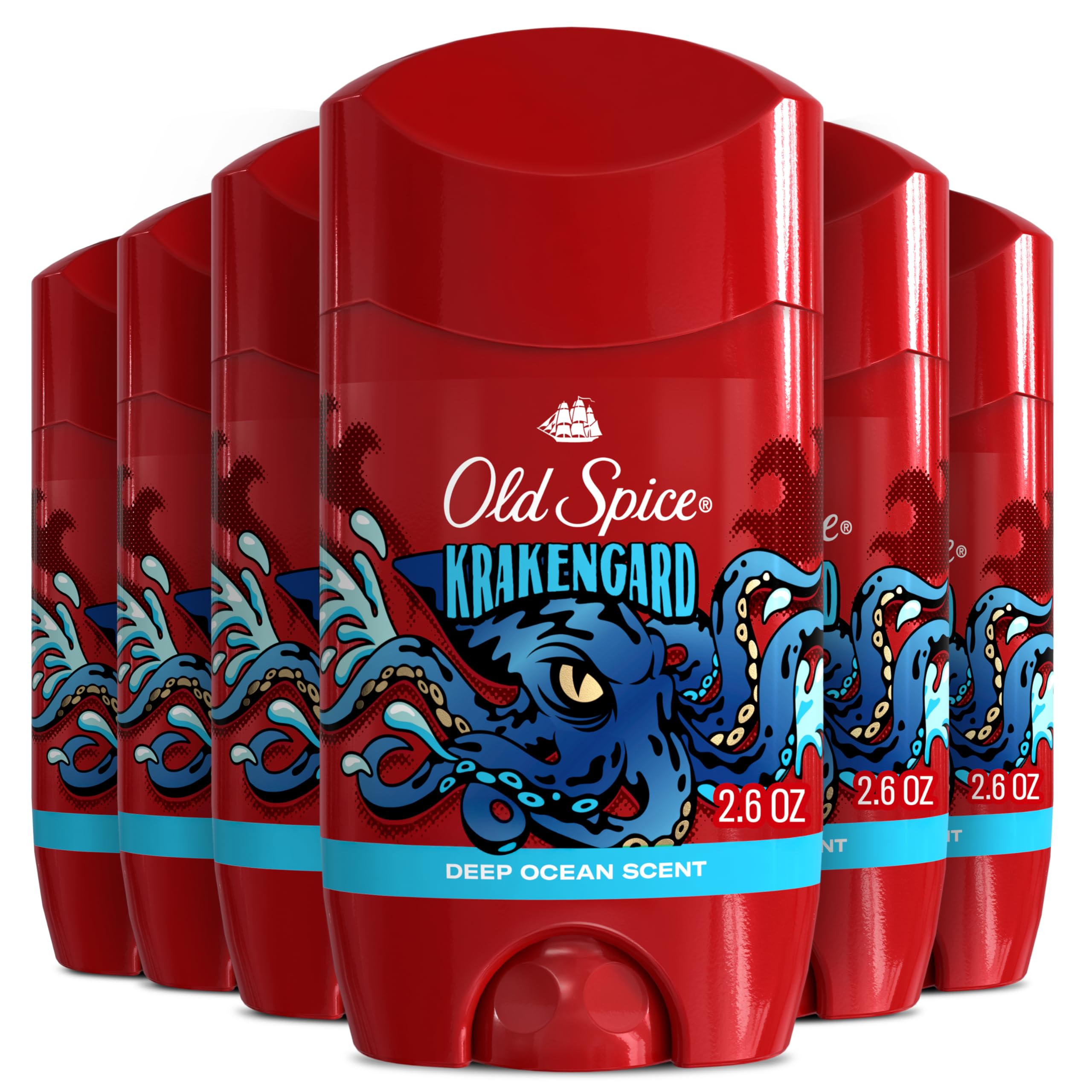 Old Spice Krakengard bottle in deep ocean scent showing long-lasting freshness.