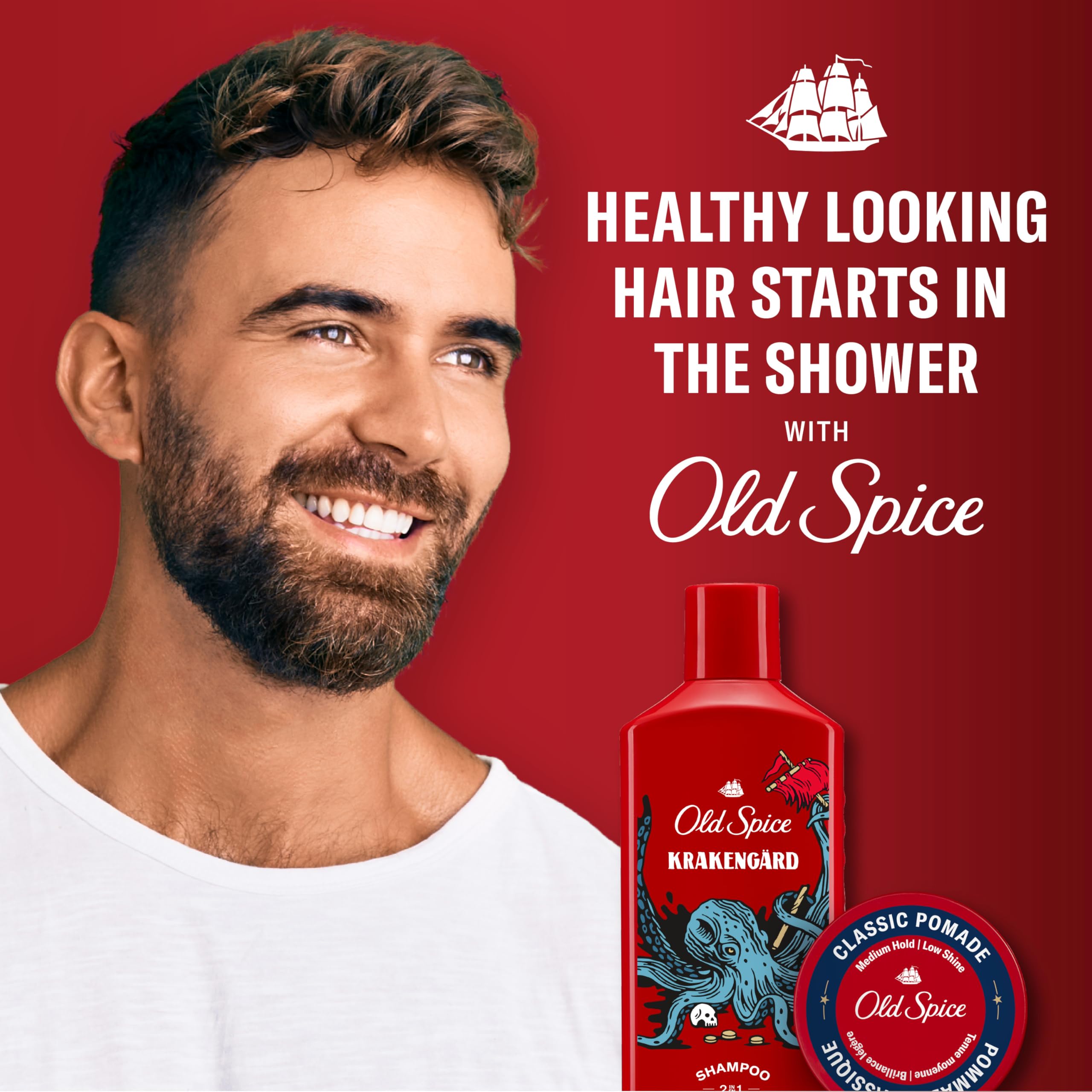 Old Spice Krakengard dirt and oil removal action on scalp illustration.