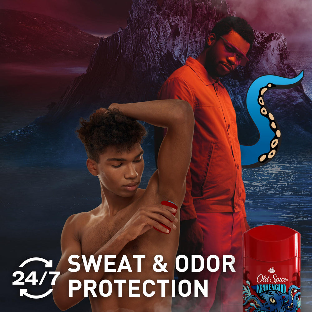 Old Spice Krakengard invisible solid on skin showing clear wear.
