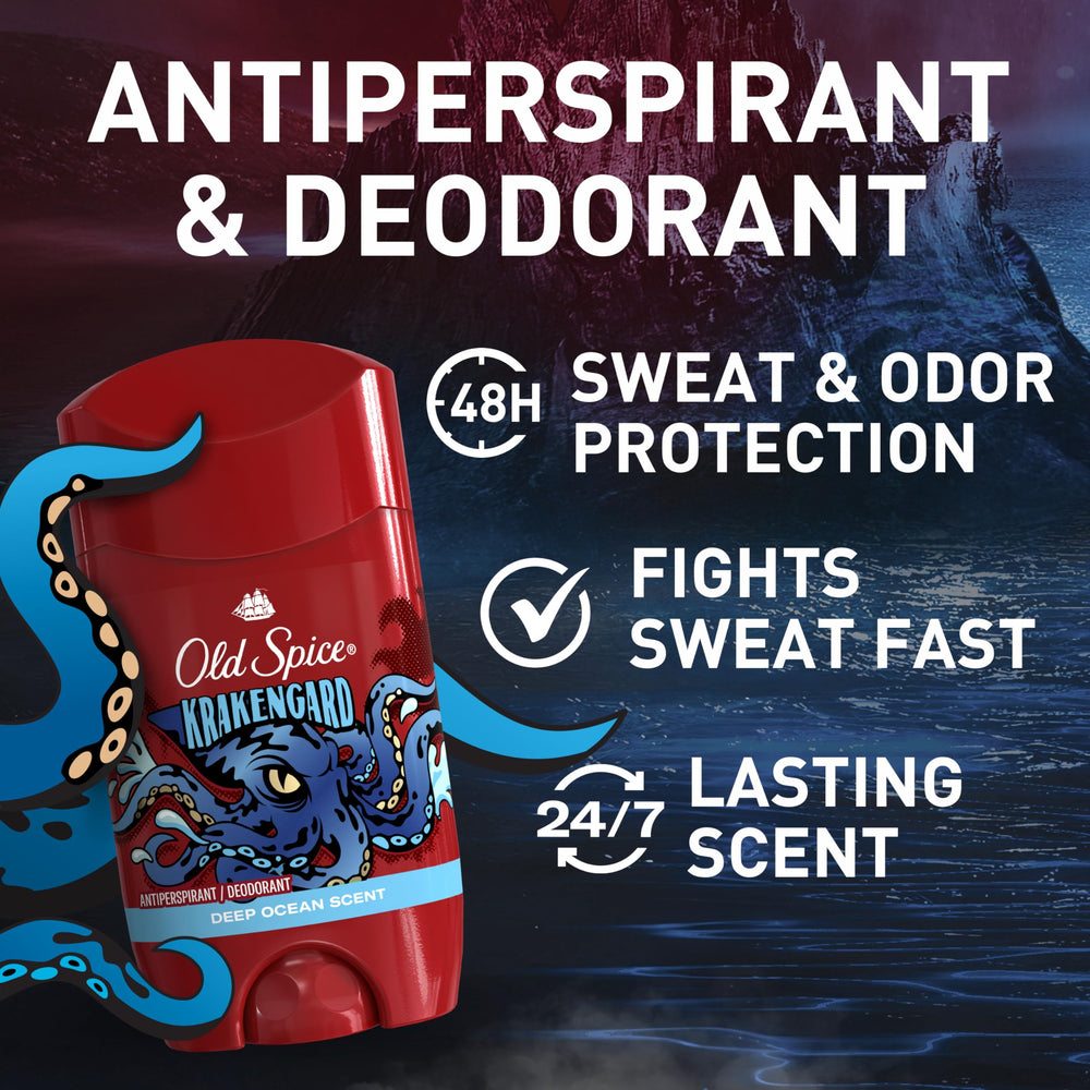 Old Spice Krakengard six-pack on display highlighting value and scent.
