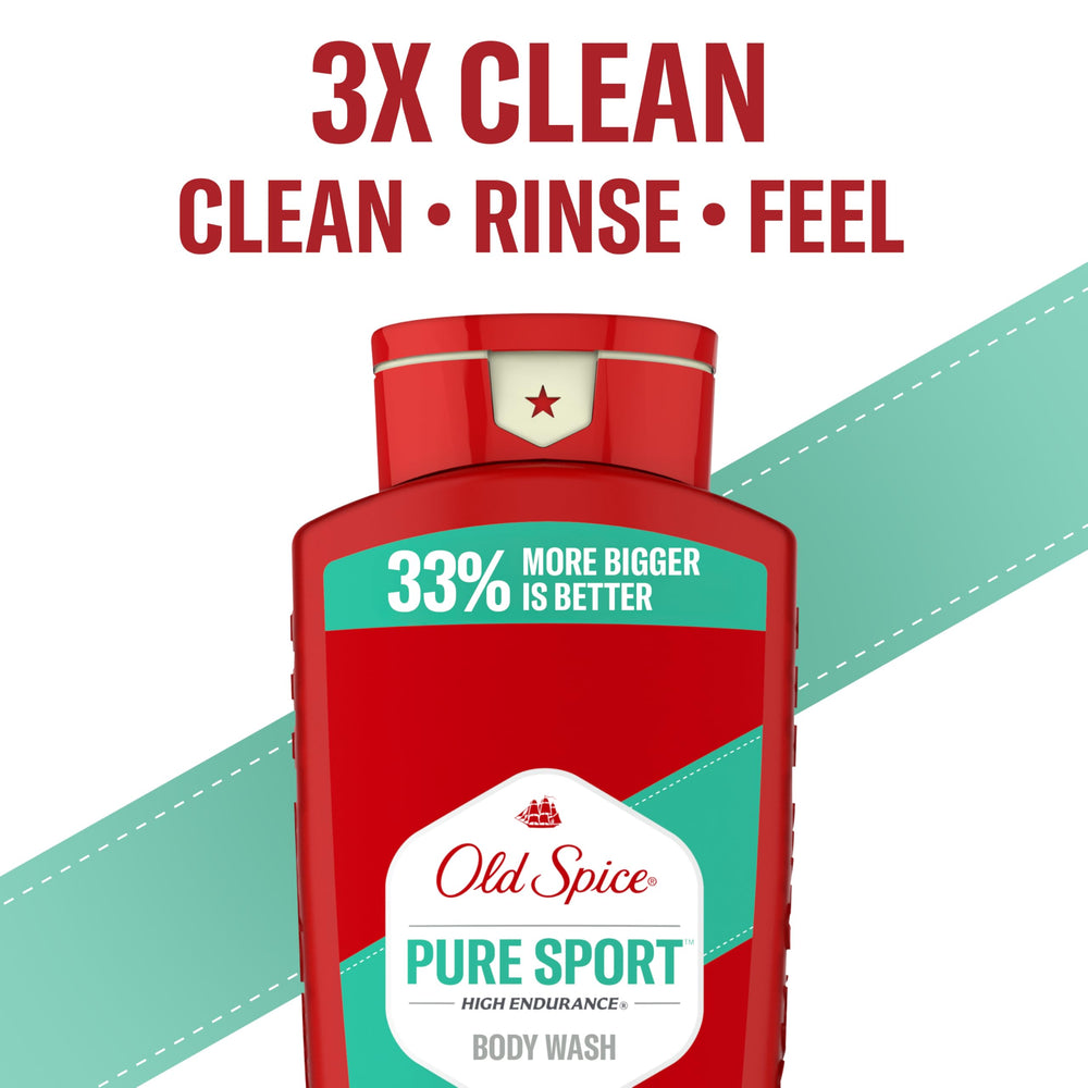 Old Spice long-lasting scent application suggests extended aroma after shower.