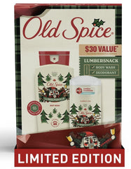 Old Spice LumberSnack deodorant bottle with rugged pine scent for long-lasting freshness.