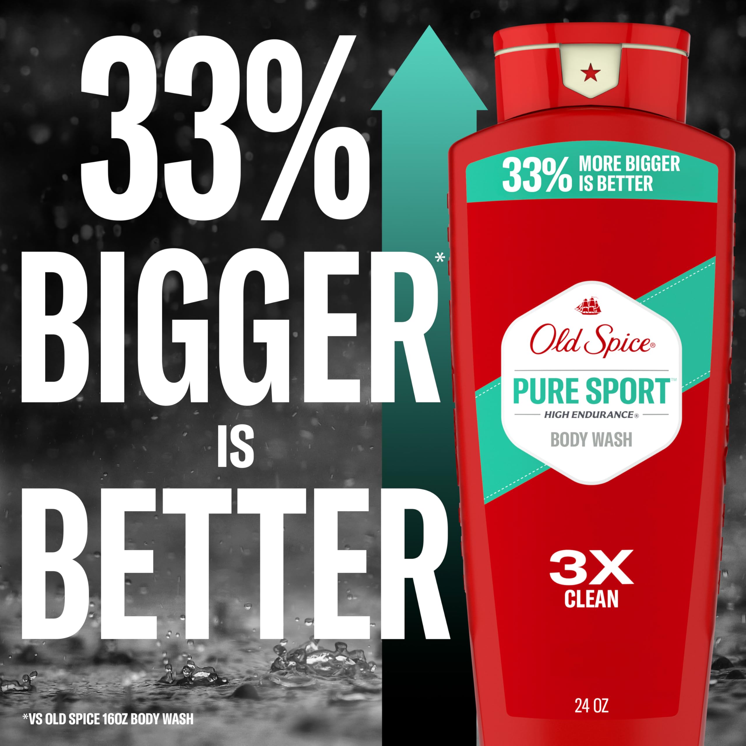 Old Spice men's body wash label close-up emphasizes bold branding.