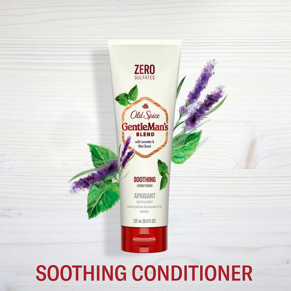 Old Spice Lavender Mint conditioner texture suggests moisturized, manageable strands.