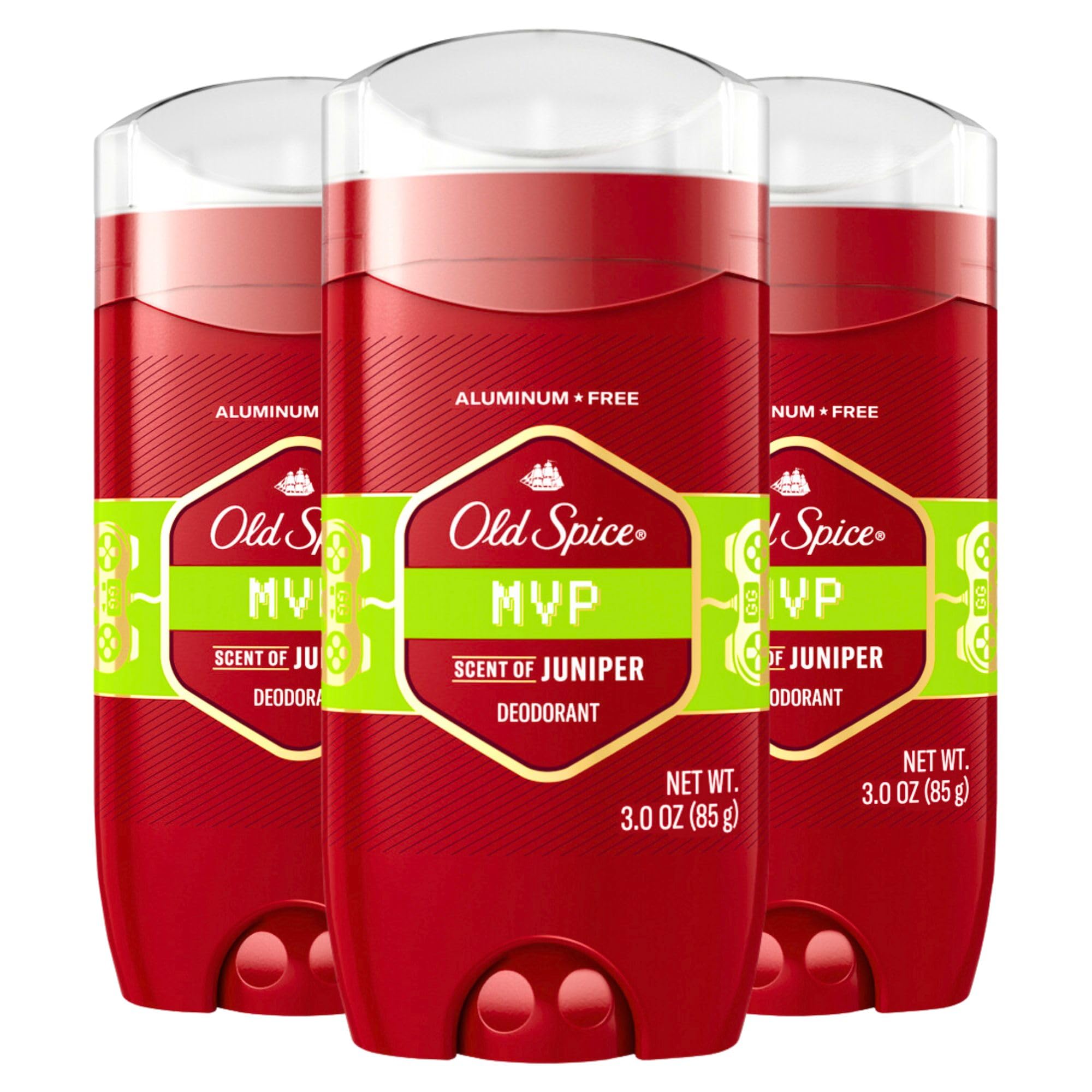 Old Spice MVP deodorant displaying cedarwood, rosewood, and sandalwood scent with long-lasting odor protection.