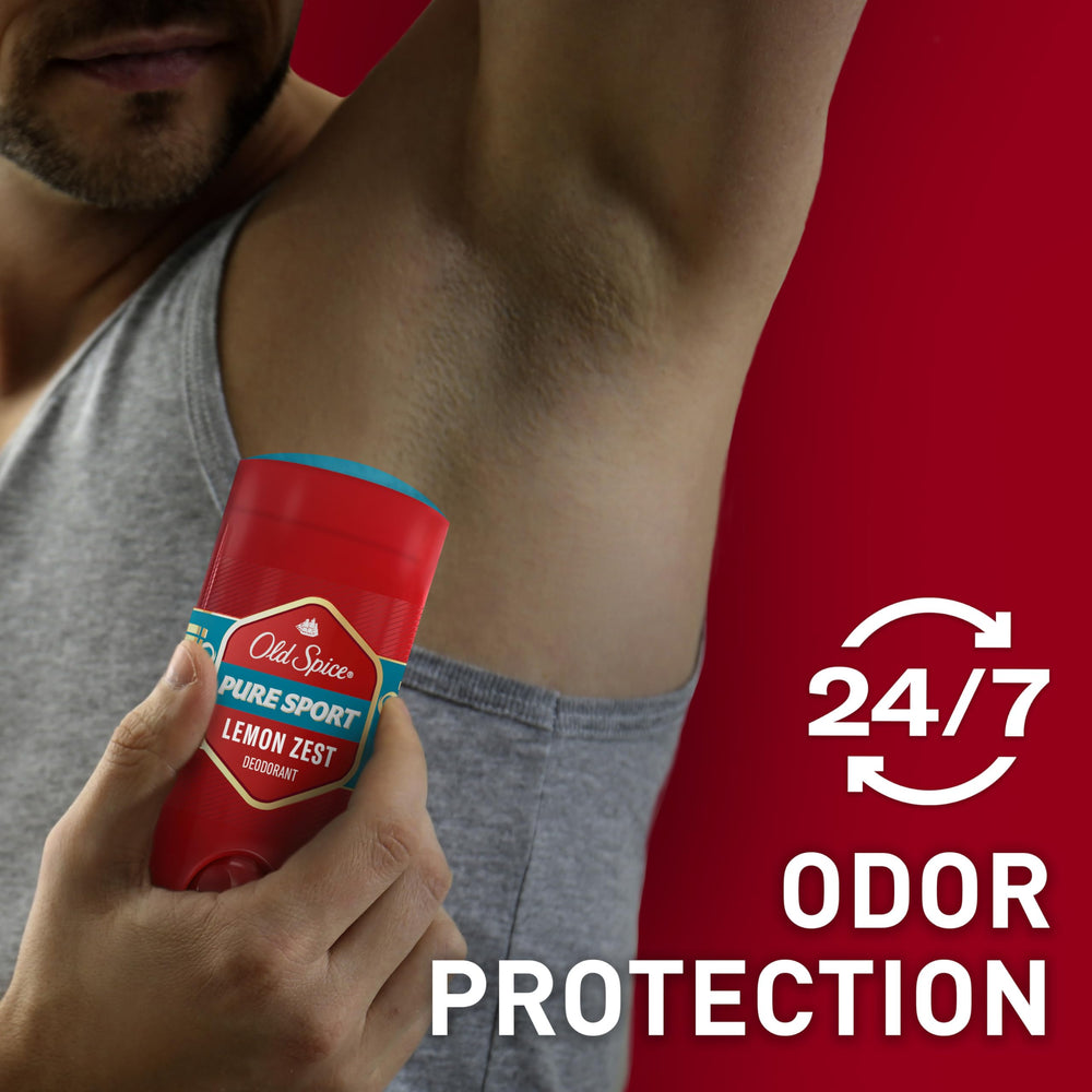 Old Spice Pure Sport 3-pack display on a store shelf