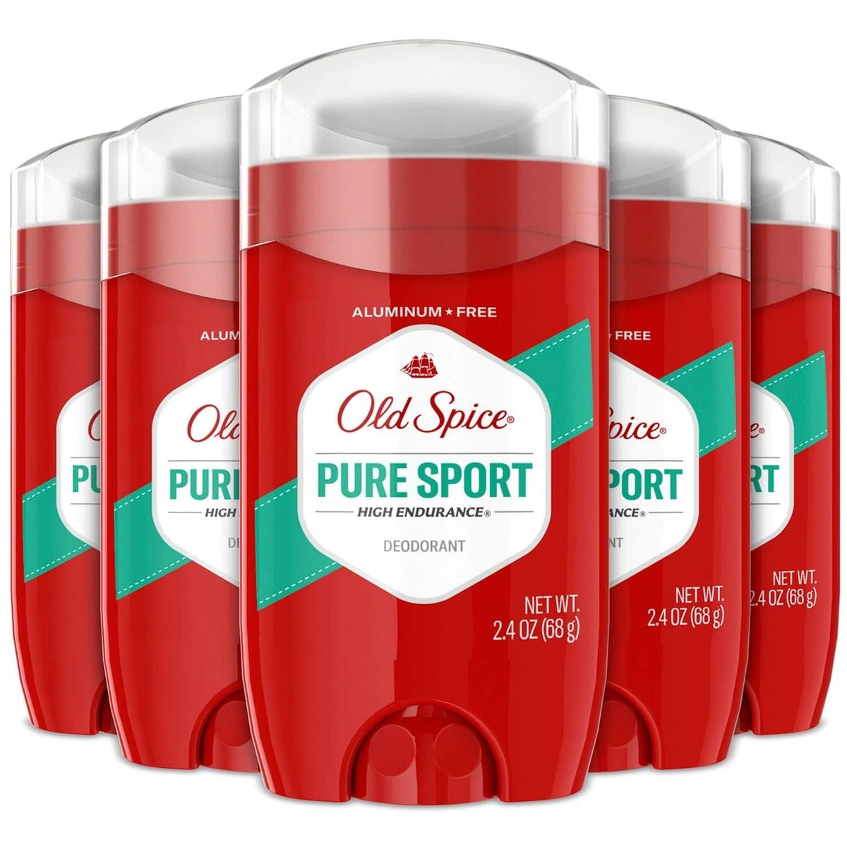 Old Spice Pure Sport deodorant pack of five sticks provides all-day odor protection.