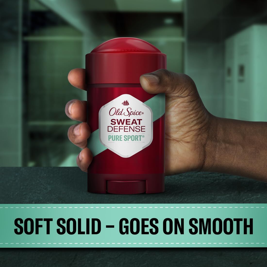 Gym bag setup with Old Spice Pure Sport Soft Solid after workouts.