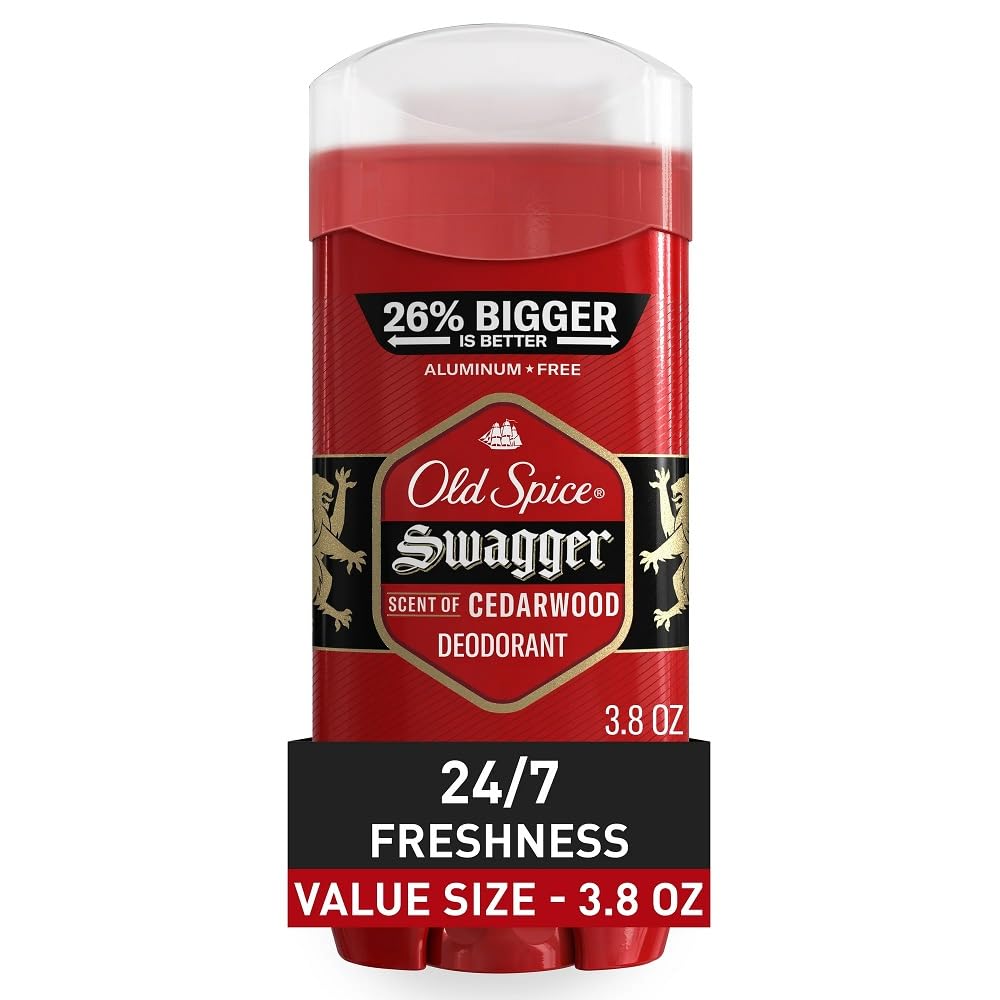 Old Spice Red Zone Swagger bottle on a clean shelf showing long-lasting freshness.