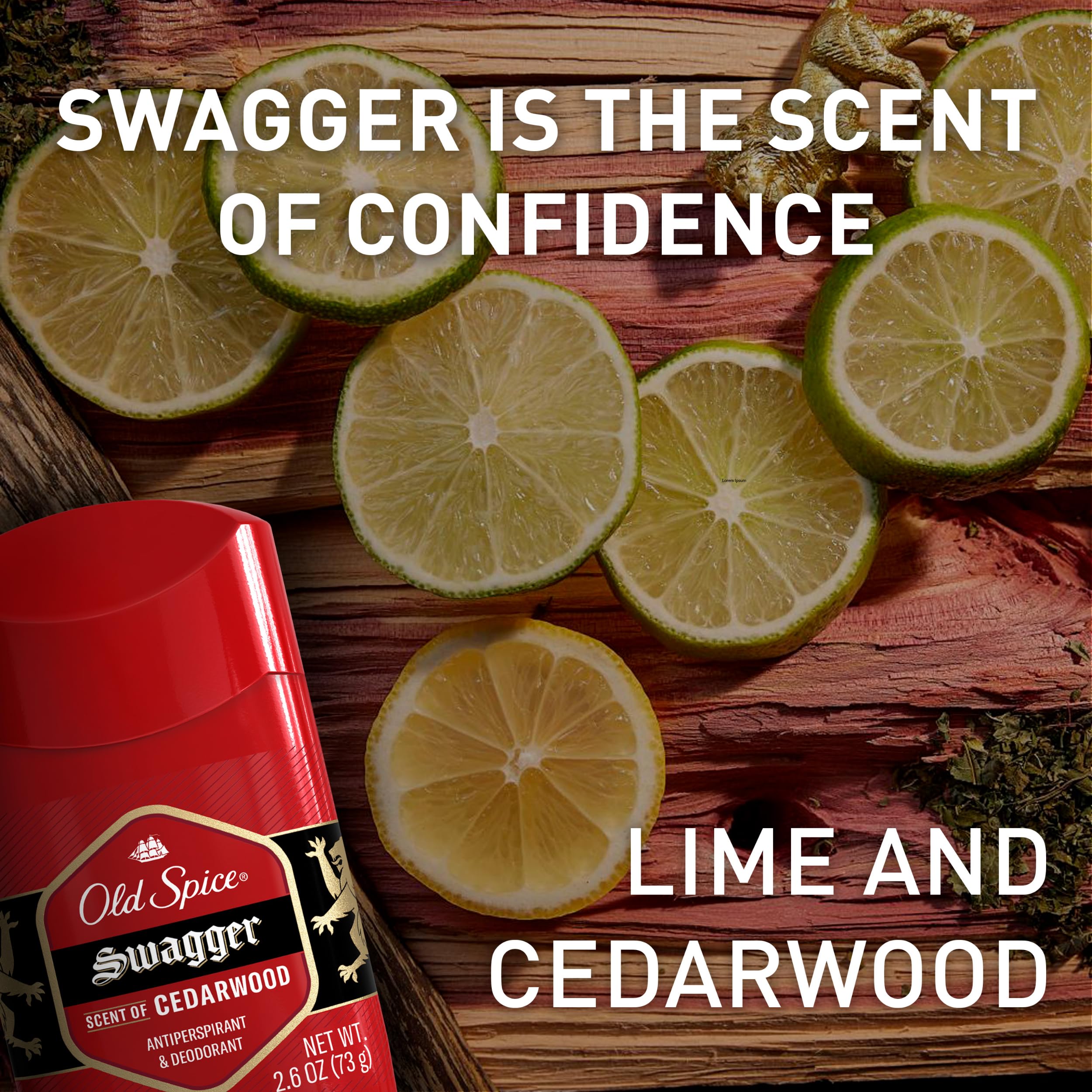 Brand logo visible on Old Spice Swagger packaging emphasizing familiar scent.