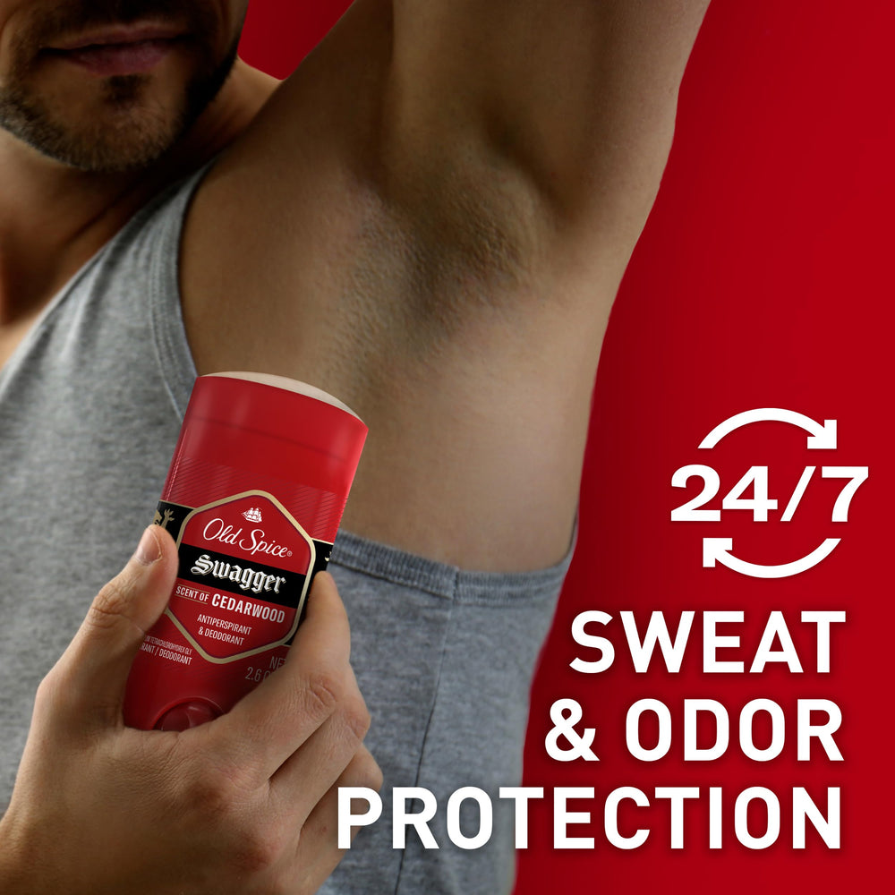 Solid stick in use applying Old Spice Swagger during daily routine.
