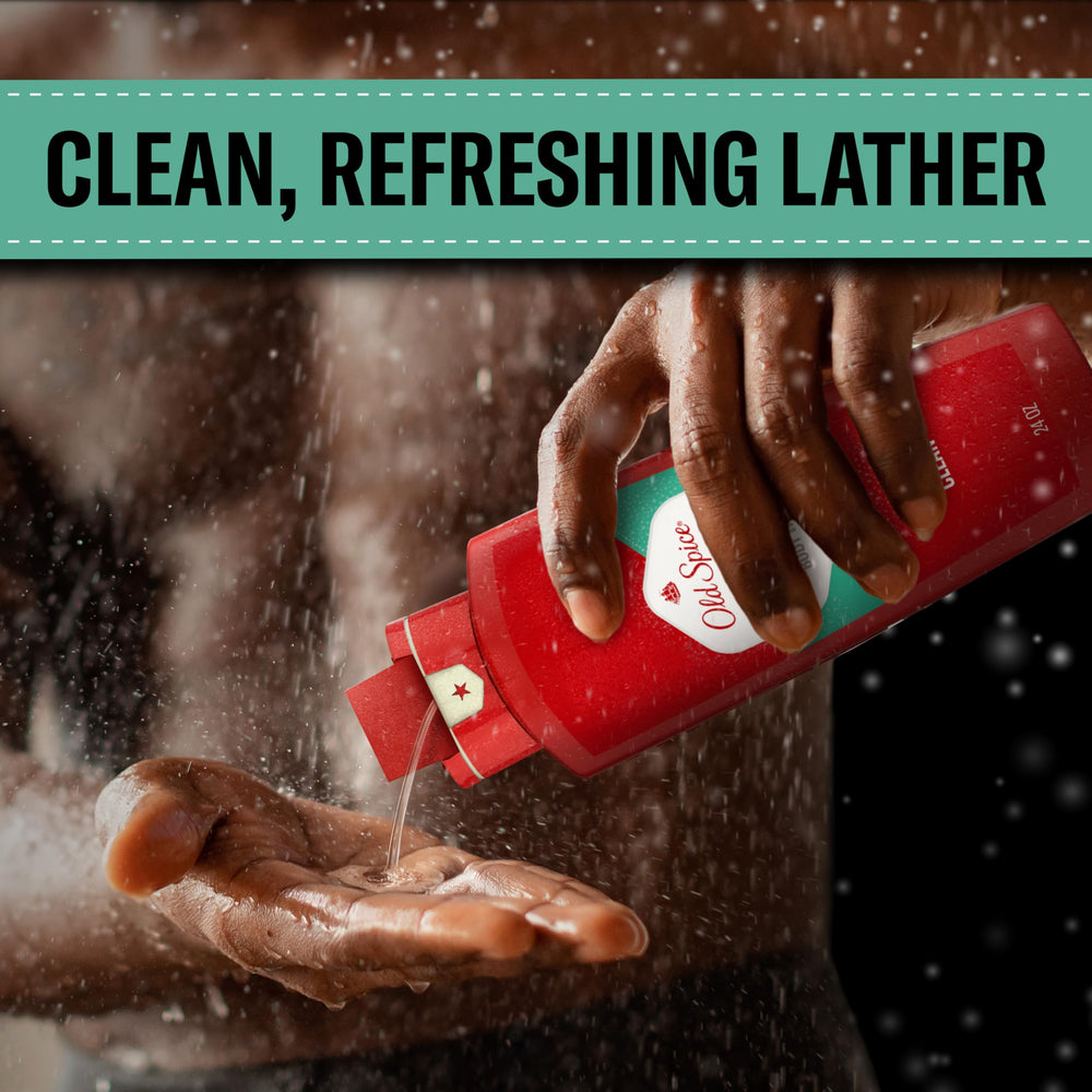 Old Spice refreshing lather washes away dirt for clean skin.