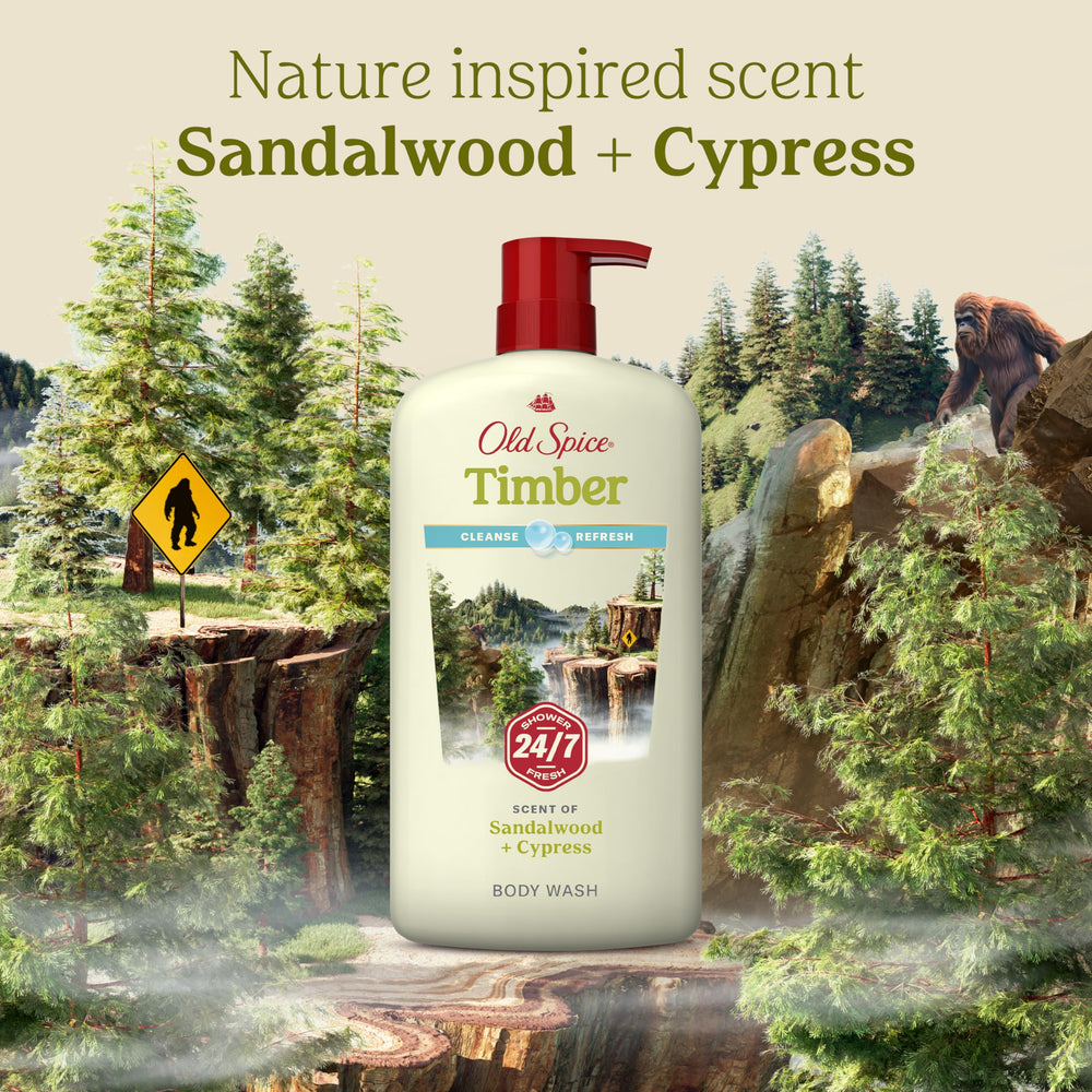 Old Spice rinse-and-foam action showing suds and wash-away dirt.