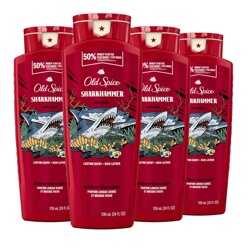 Old Spice Sharkhammer bottle pour for long-lasting freshness.