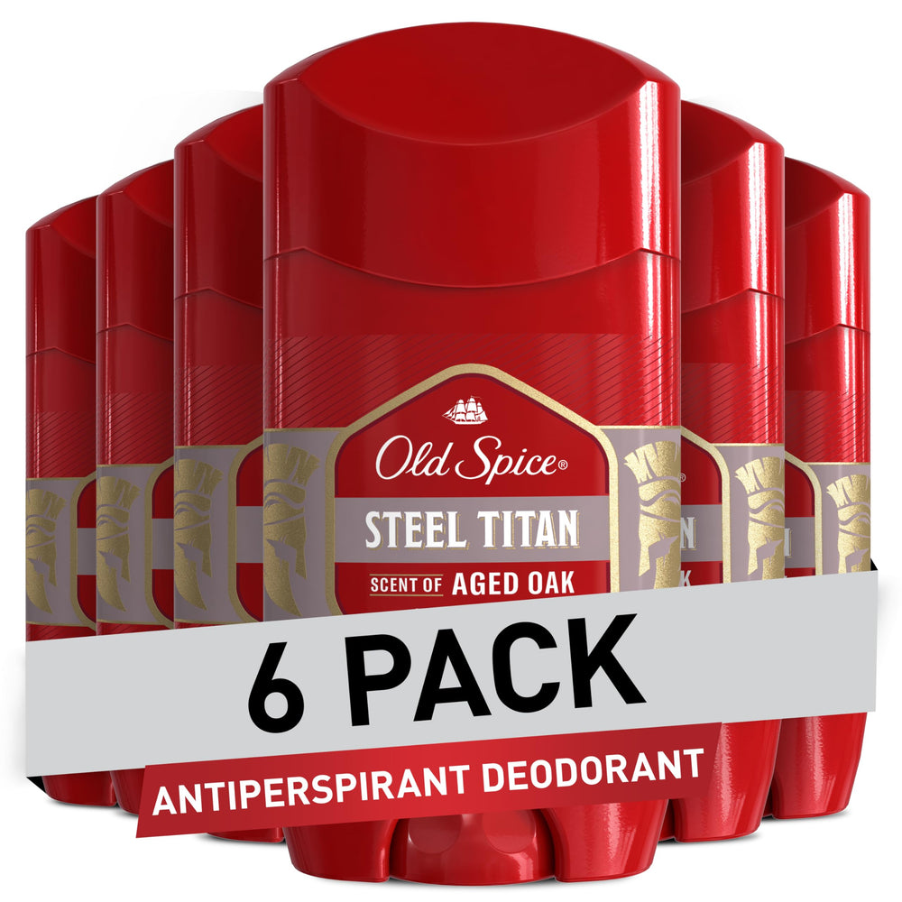 Old Spice Steel Titan aged oak deodorant stick showing 24/7 protection