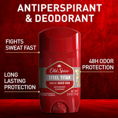 Old Spice Steel Titan aged oak pack shot highlighting six-pack value