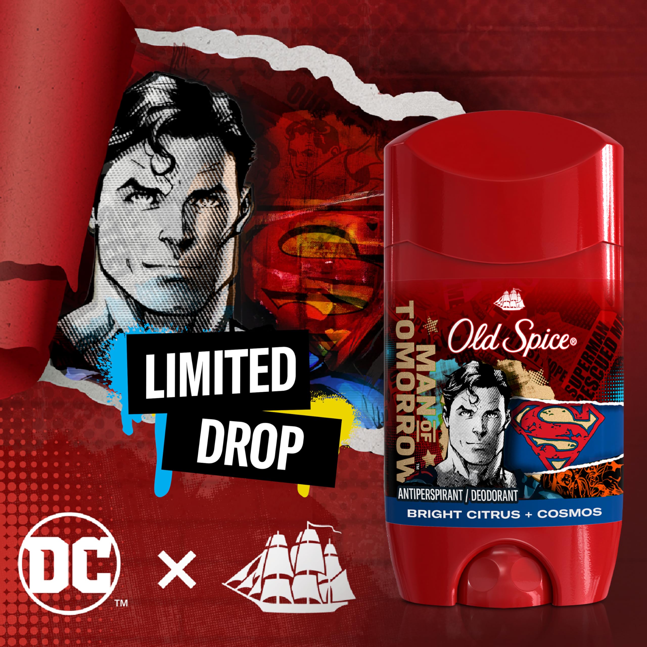 Old Spice Superman 24/7 protection graphic suggesting long-lasting odor control.