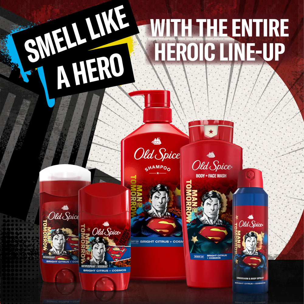 Old Spice Superman body wash and shampoo bundle image for coordinated grooming.