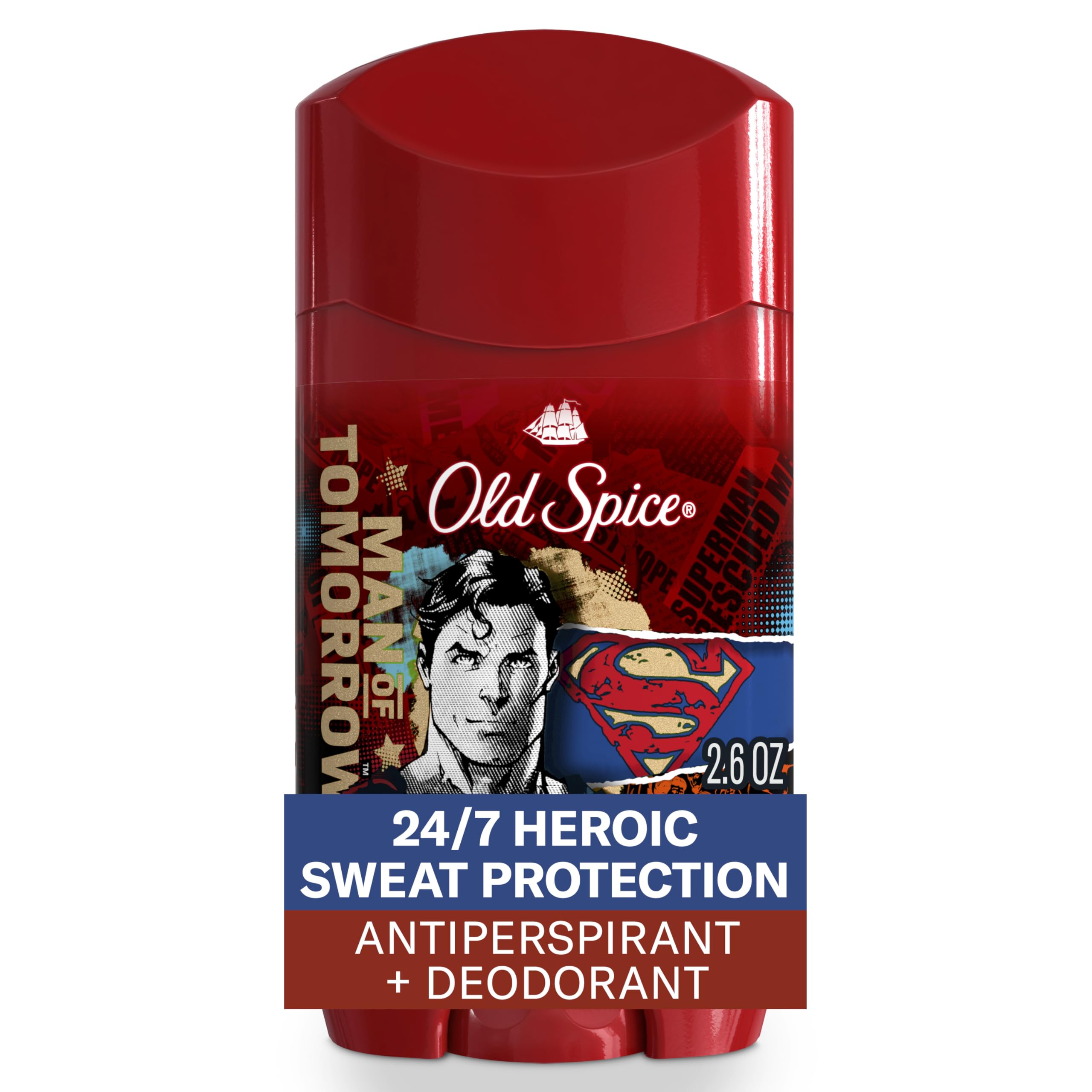Old Spice Superman Bright Citrus Cosmos antiperspirant front label highlighting 24/7 freshness.