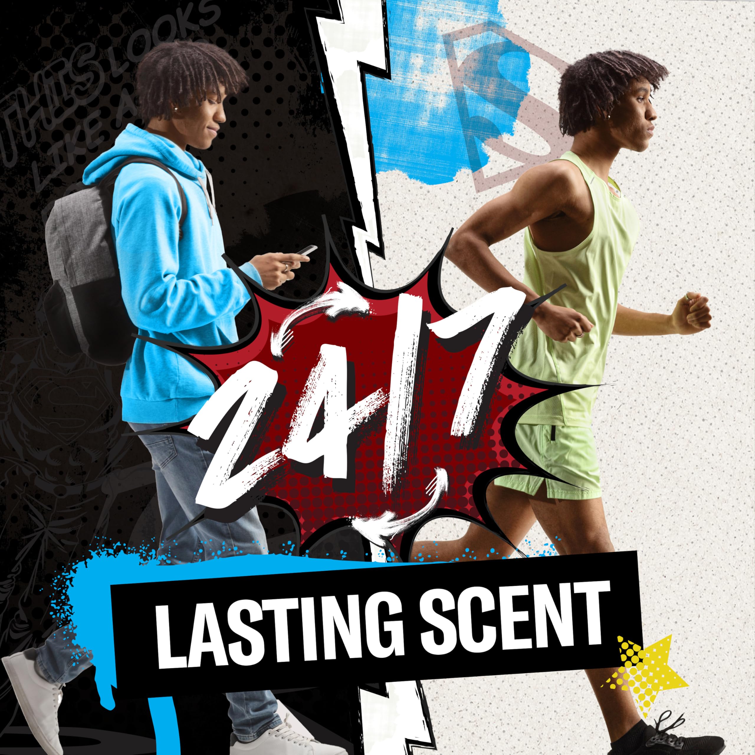 Old Spice Superman Bright Citrus Cosmos scent visual linked to energizing all-day fragrance.