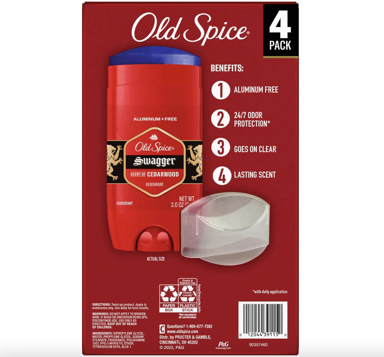 Old Spice Swagger 4-pack box highlighted for ongoing, unisex scent and protection.